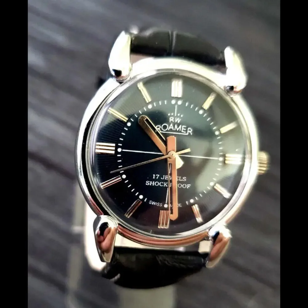 Rare Roamer Brevete Swiss Mens Manual Watch Slv Blu‎ Blk